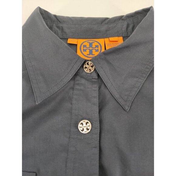 Tory Burch Brigitte Roll Tab Navy Blue Cotton Blouse Size 8 - Picture 4 of 11